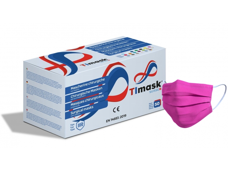 TIMASK Masque Médical Jetable Type IIR Rose, 50 pièces